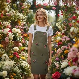 Floral Embroidered Olive Dress